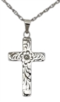 Drop Sterling Silver Floral Pattern Hand Engraved Cross