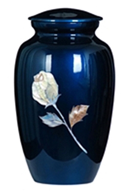MOTHER OF PEARL BLUE INLAY METAL URN-ROSE