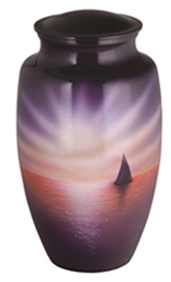 HAND PAINTED METAL URN-SUNSET
