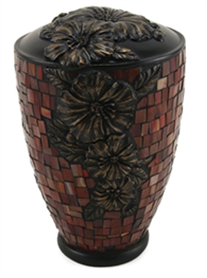 MOSAIC GLASS AND RESIN HIBISCUS CREMATION URN-ADULT